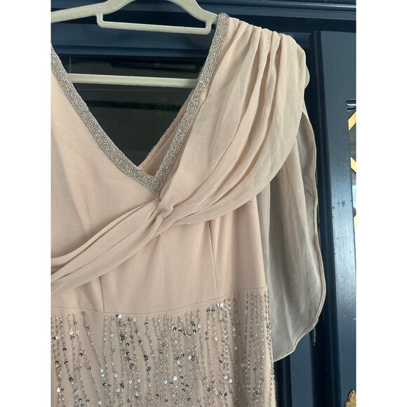 Oleg Cassini Nude Blush Pink Silver Sequin Beaded Formal Gown – Size 2 - Picture 5 of 11